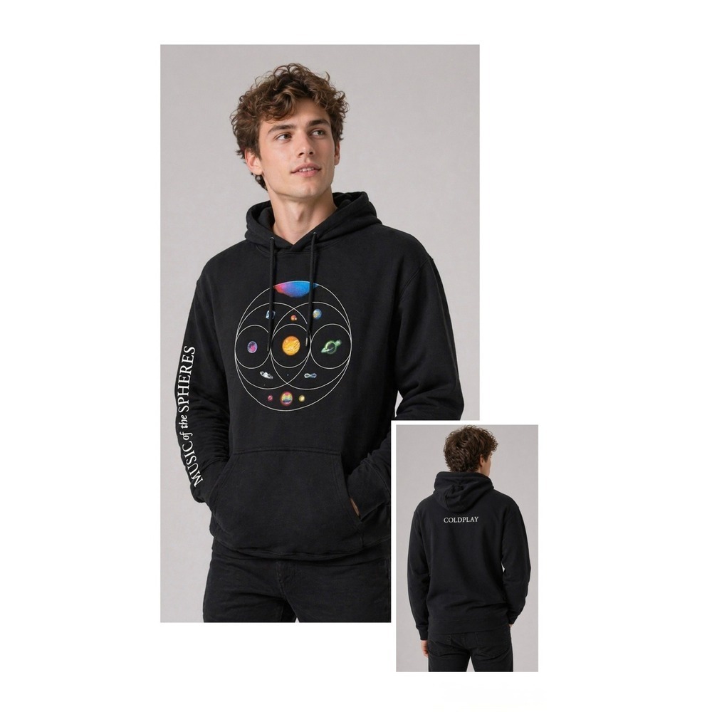 Coldplay Music of the Spheres Tour Hoodie Black Organic Cotton Mens Large L